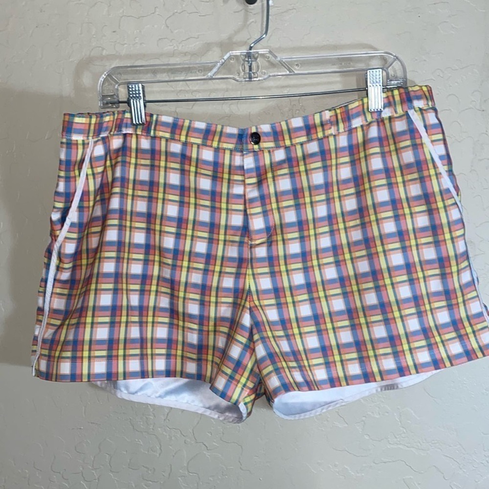 Parke & Ronan Angelo retro plaid swim trunks